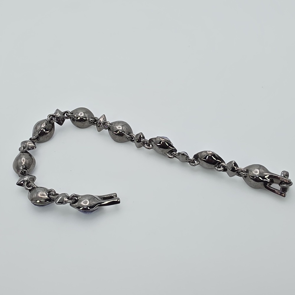New! GIVENCHY SWAROVSKI Bracelet Purplish & Clear Crystals Gunmetal Gray 7.25" - Picture 9 of 15